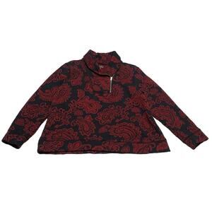 Croft & Barrow Womens Petite XL Red Black Paisley Floral Zip Sweater Long Sleeve